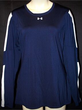 Under Armour HeatGear Long Sleeve Athletic Top Navy Blue White Size Large